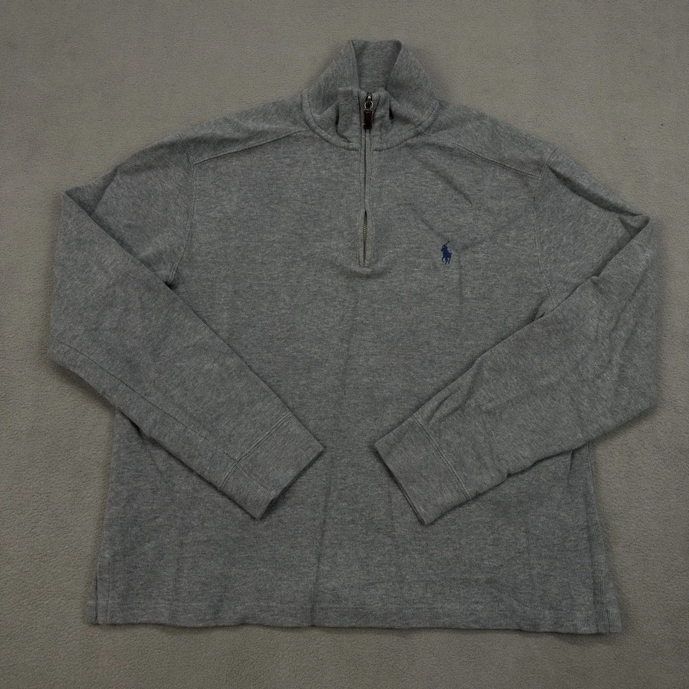 Vintage Polo Ralph Lauren Sweater Men M Gray 1/4 Zip Mock Neck Pullover Outdoors